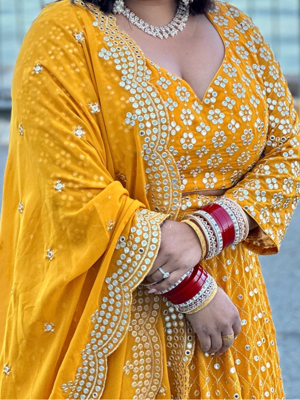 Yellow Mirrorwork Indian Anarkali Dress with Dupatta